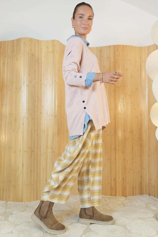 Elodie V Neck Button Knit Rose Marl